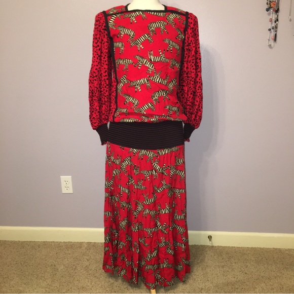 JEANNE MARC Dress VINTAGE Pop Art ZEBRA Cheetah RED / BLACK - Sz 4 Made in USA - Picture 9 of 16